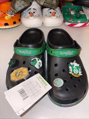 Black Clogs with Green Slytherin Accents
